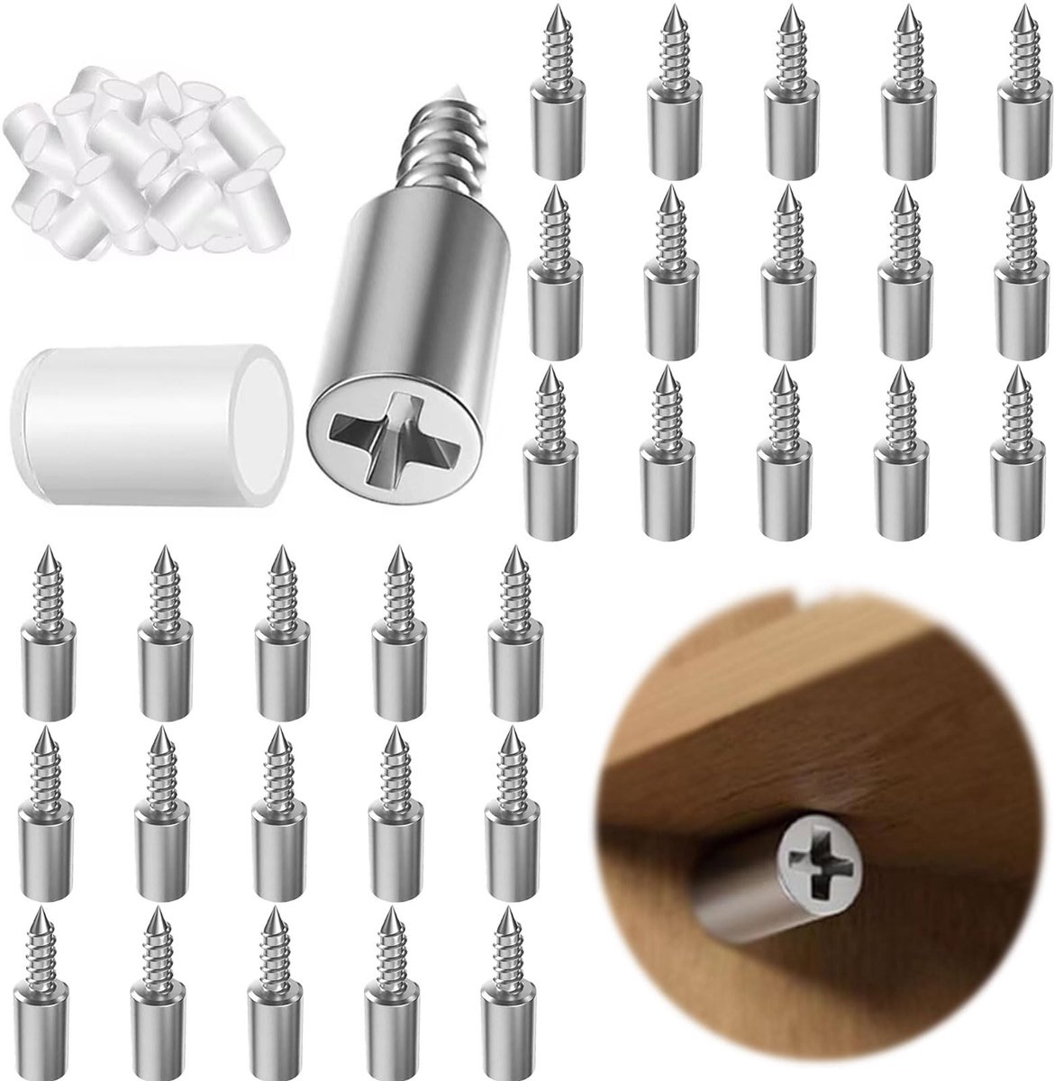 Allecto - Shelf Supports - Stevige Planksteunen - Voor meubels en kasten - Zilver - Zelftappende schroeven - 30 stuks - Duurzaam en corrosiebestendig
