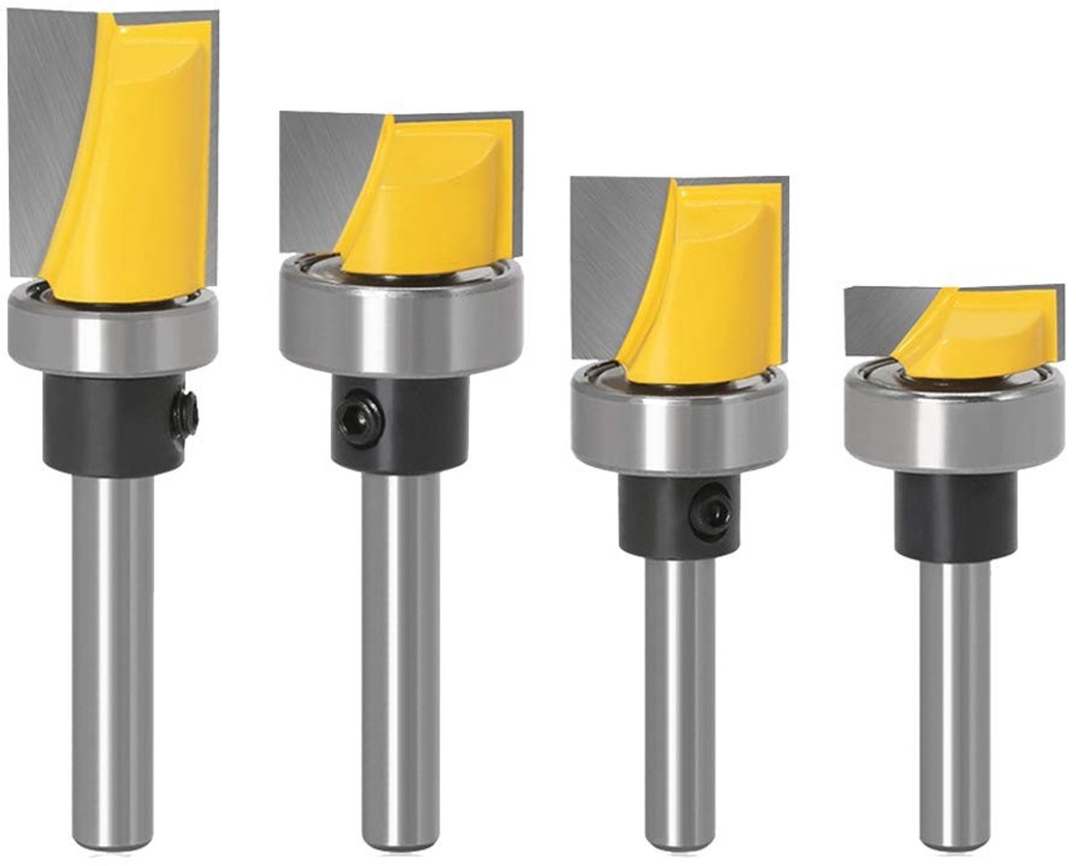 Allecto - 4 stks 1/4 Inch Schacht Flush Trim Router Bit - Scharnier Mortising Template - Houtbewerking Tool voor Frees Bit - 13/16 7/16 5/8 1/4 - P...