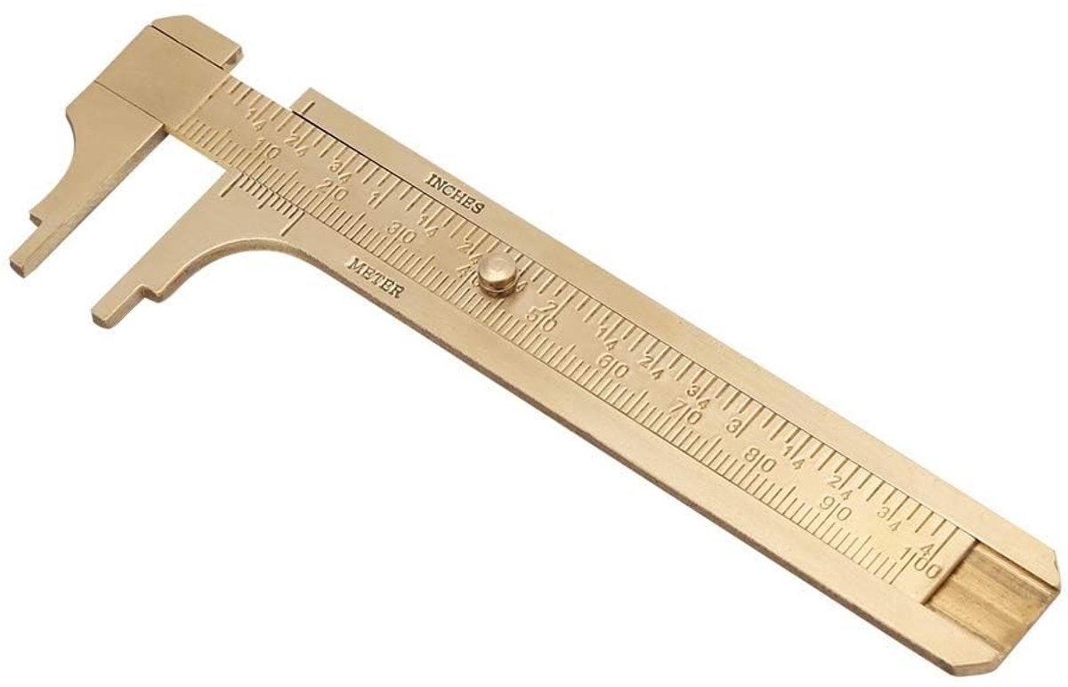 Allecto - Schuifmaat - Mini Retro Messing Schuifmeter - Hoge Precisie - 100mm - Dubbele Schaal mm inch - Meetgereedschap - Geschikt voor Hobbymatig...