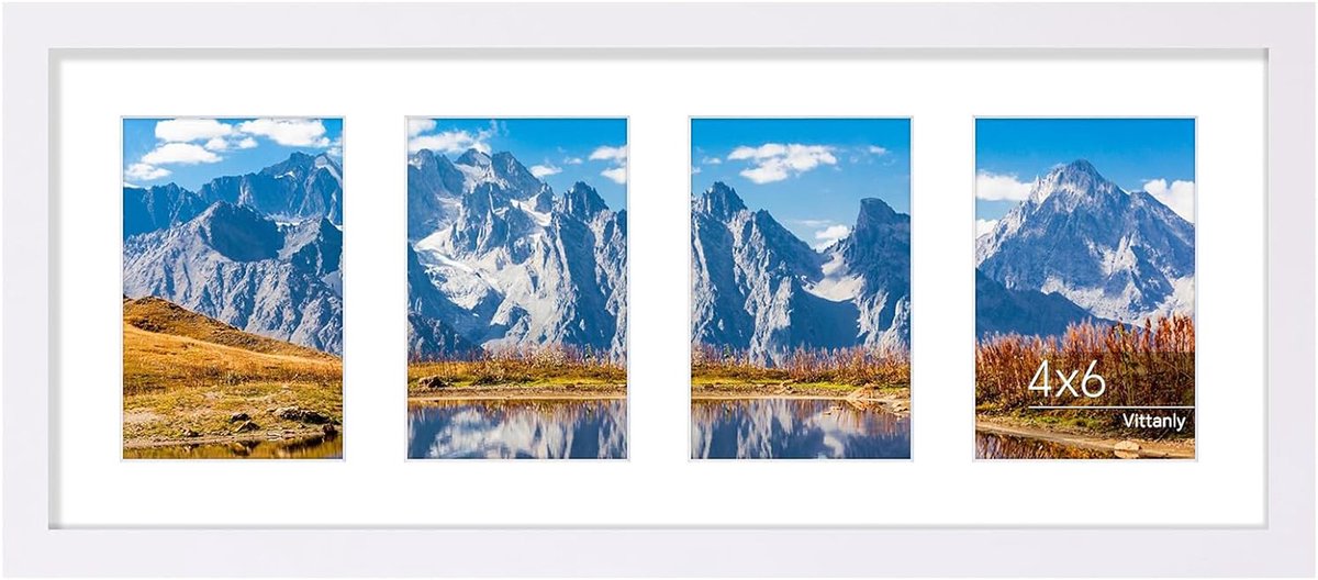 Fotolijst - Homaxy - Kan 4 Foto's Van 9 x 14 cm Met Rand Of 1 Foto Van 19 x 49 cm Zonder Rand Weergeven - Moderne Stijl - Wit