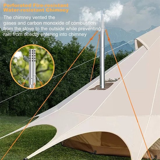 Velori Tentkachel Houtkachel - Camping Kachel met Schoorsteen - Draagbare Houtbrander - RVS Tent Stove - Outdoor Kookkachel - Inclusief Draagtas — afbeelding 3