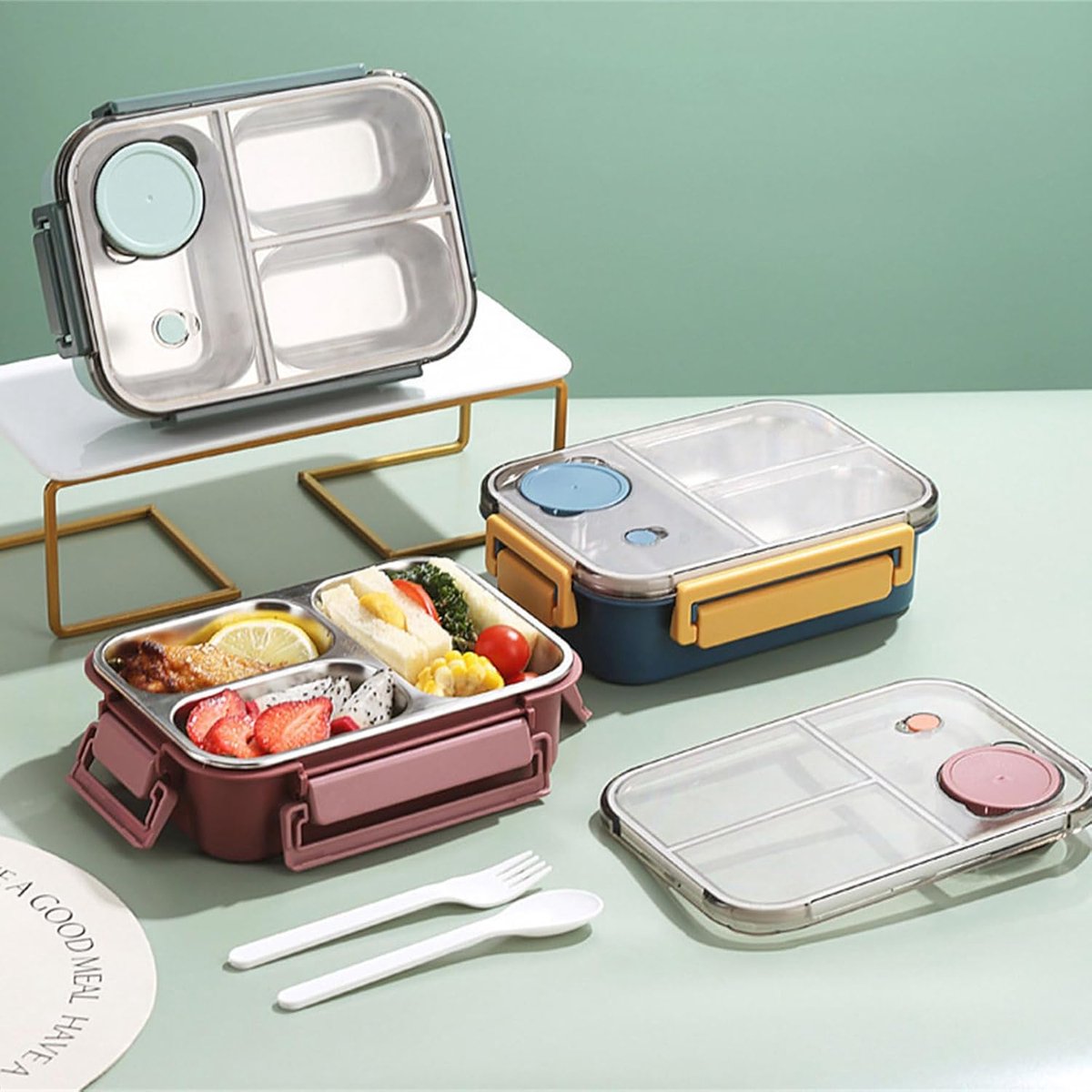 Lunchbox - Geïsoleerde bento box - 304 RVS lunchbox met bestek - Luxe broodtrommel met 3 vakken - Bento-lunchbox voor kantoor en school - 850ml - roze — cadeau in Koken & Dineren - foto 6
