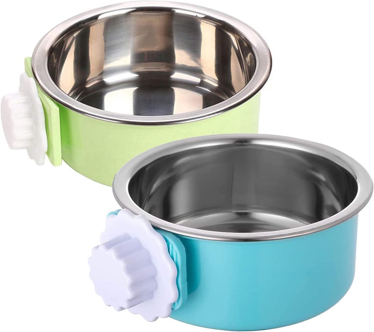 Honden Krat Kom - Voerbak Huisdier - Veilig Voeren - Verwijderbaar Roestvrijstaal - 2 Stuks 150g - Blauw Groen Wit