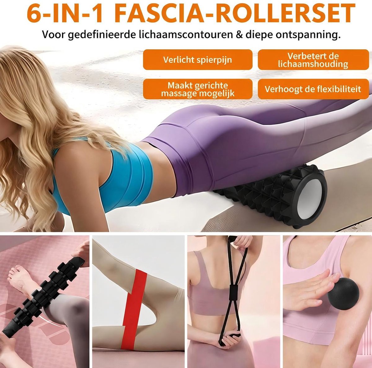 Foam Roller 10-in-1 set - 33 cm Massageroller met Massagebal voor Rug en Nek (belastbaar tot 120 kg) - Inclusief massagebal, massagestick en weerstandsbanden - voor verlichting van rug en nek, yoga, pilates, fitness, herstel en flexibiliteit thumbnail 4