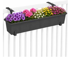 Geli Plantenbak Balcony - antraciet - met metalen ophangbeugels van zelfde kleur - 80 x 18 x 15 cm - hard kunststof - langwerpig