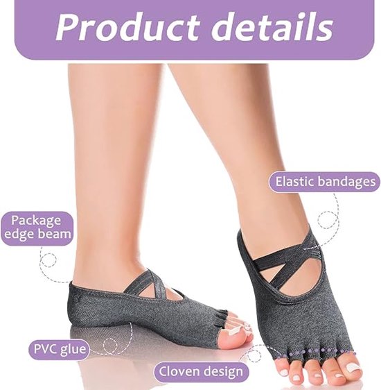 6 Paar Anti-slip Yogasokken - Yoga Sokken Antislip Dames - Teensokken - Danssokken - Sportsokken - Sportsokken met open teen - Gripsokken Pilates Yogasokken - Pilatessokken - Yoga - Yogasok - Voor ballet, dans en workouts — afbeelding 5