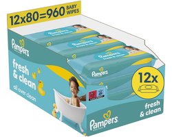 Pampers Fresh Clean - Lingettes Bébé - Une Toilette Complète - 12 Paquets de 80 Lingettes = 960 Lingettes pour Bébé