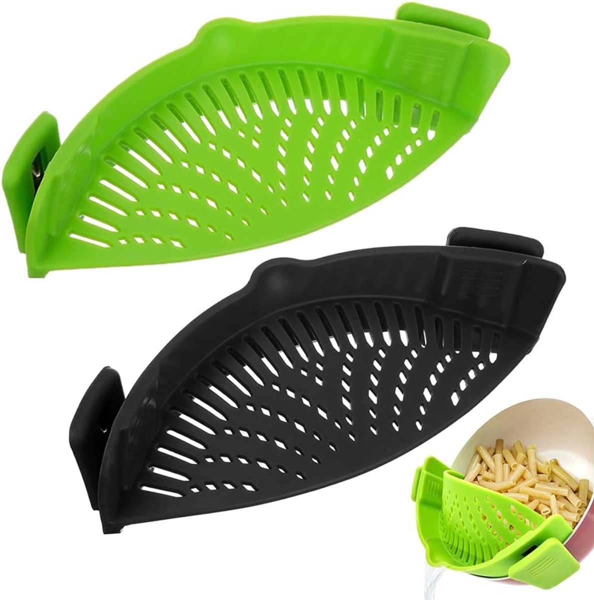 2 stuks Siliconen Vergiet - Afgieter - Afgiethulp - Afgietdeksel met handvaten - Solide Compacte Keuken Afgietdeksel - Geschikt voor groenten en pasta