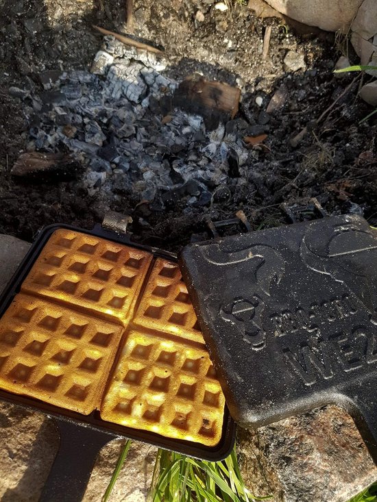 Gietijzeren Wafelijzer - Sandwichijzer Dubbel - Bakken op vuur - Dubbele Rechthoekige Vorm - 36 x 20 cm - Zwart — afbeelding 5