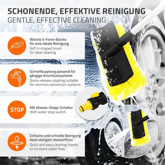 Autowasborstel Telescoop - Wasborstel Lange Steel - Auto Reinigen - Zachte Borstelharen - 130-300cm - Zwart Geel — afbeelding 3