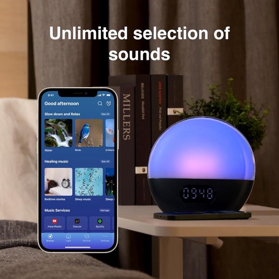 Wekker met Licht - Nachtlamp Speaker - Rustig Ontwaken - Geïntegreerde Alexa - S - Blauw Groen — afbeelding 2