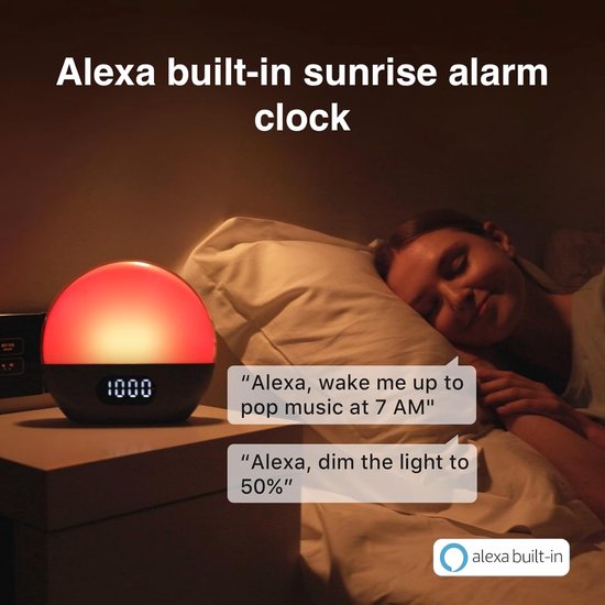 Wekker met Licht - Nachtlamp Speaker - Rustig Ontwaken - Geïntegreerde Alexa - S - Blauw Groen — afbeelding 4