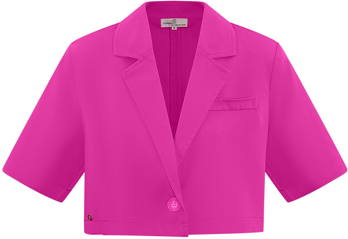 Elegante Vrouwen Suit Set met Geknipte Jas - Fushia - Maat L