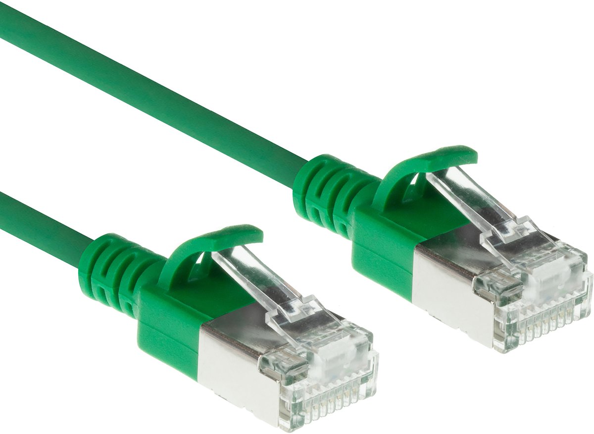 ACT Groene 3 meter LSZH S/FTP CAT6A slimline patchkabel snagless met RJ45 connectoren DB7703