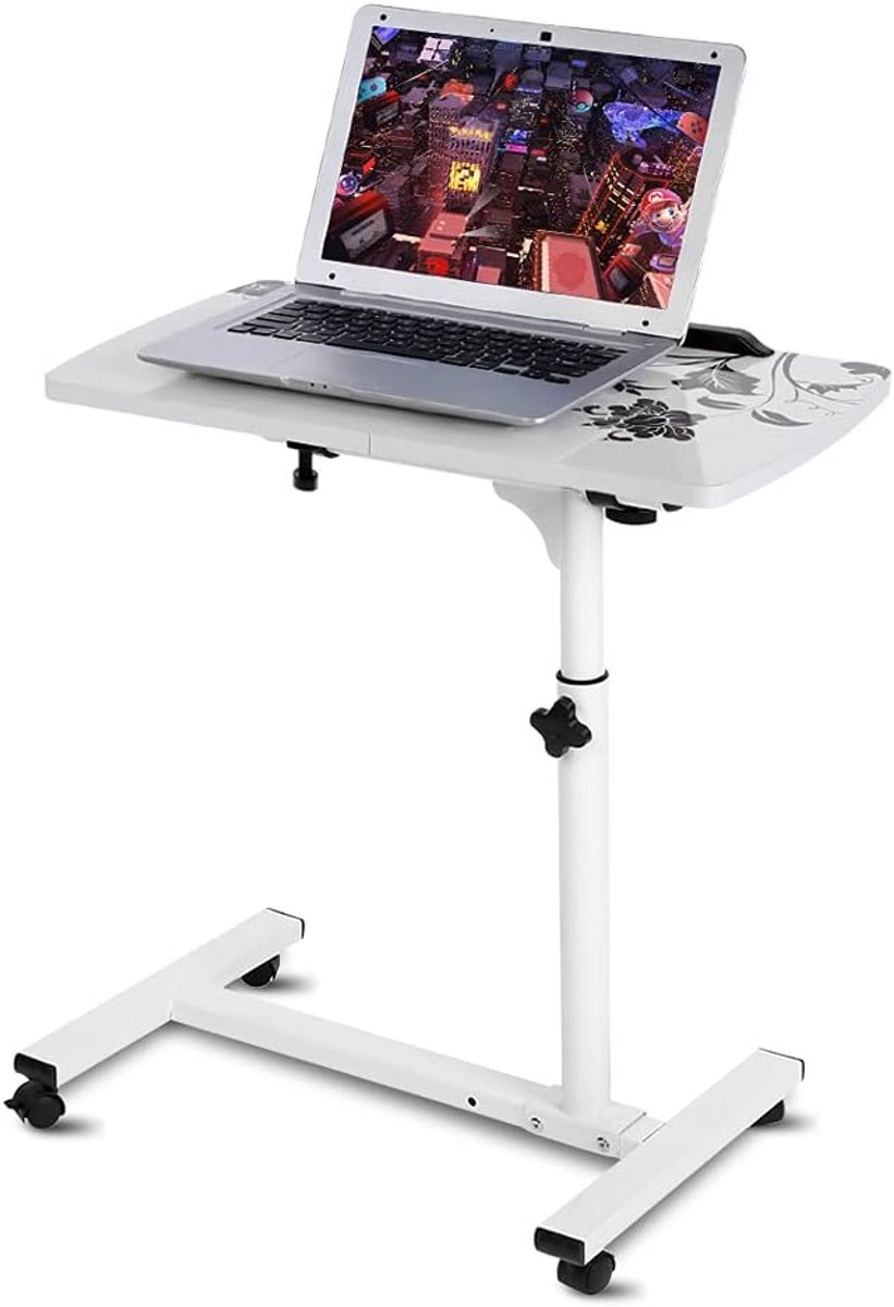 Verstelbaar Laptopbureau - Mobiel Bureau - Comfortabel Werken - Met Stille Wielen - Hoogte 62-88 cm - Wit