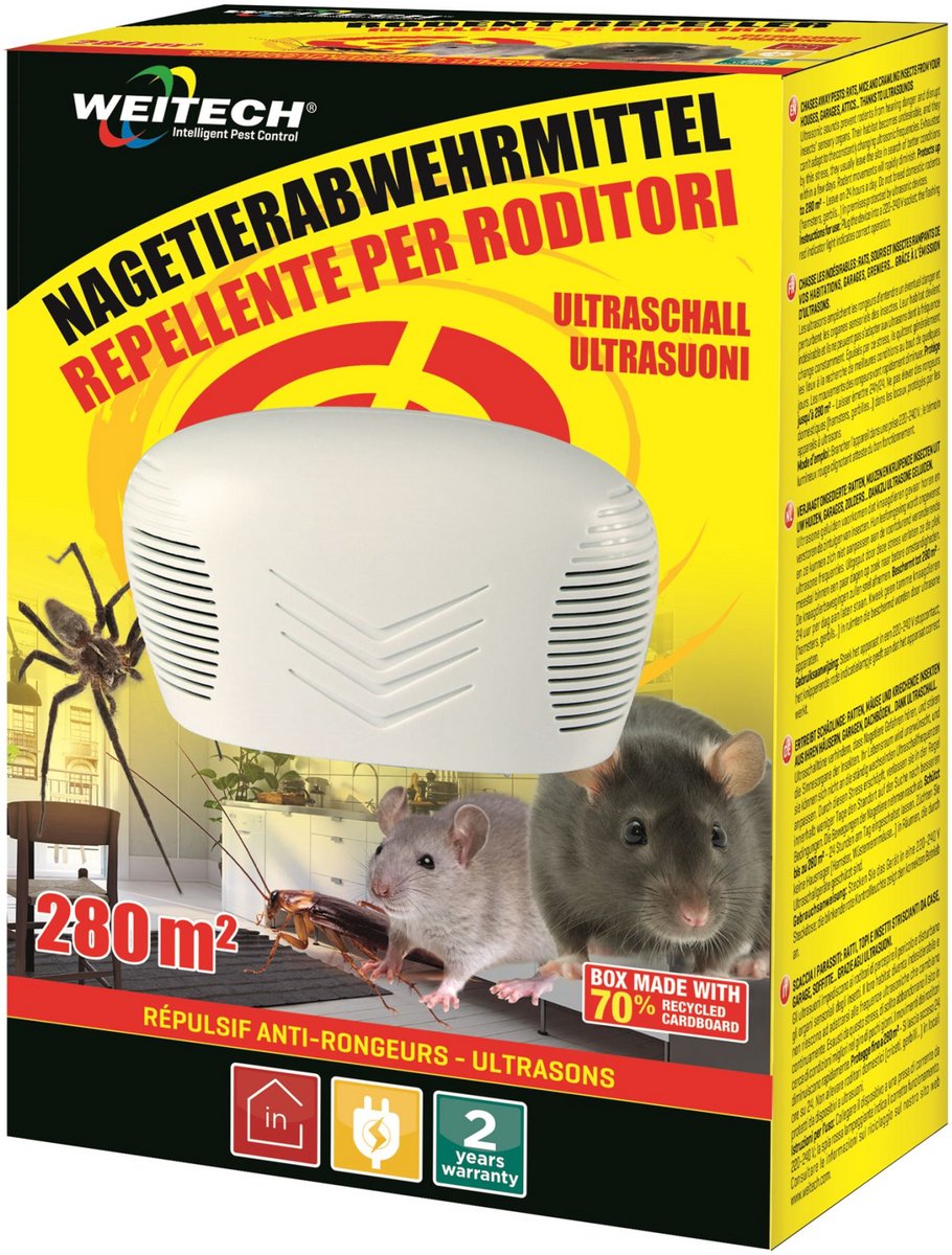 Weitech WK0300 Ongedierteverjager - 280 m² - Instelbare frequentie - 2 Speakers