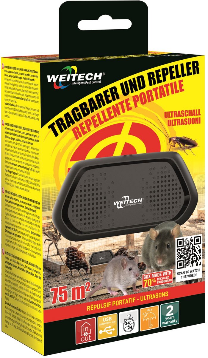 Weitech WK0344 Waterproof Knaagdierverjager - Ultrasoon - Voor binnen én buiten