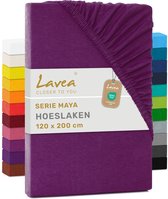 Lavea® Hoeslaken 120x200 cm – 100% Katoen, Zacht en Ademend – Geschikt voor Matrassen tot 20 cm – Jersey met Elastiek Rondom – Lila