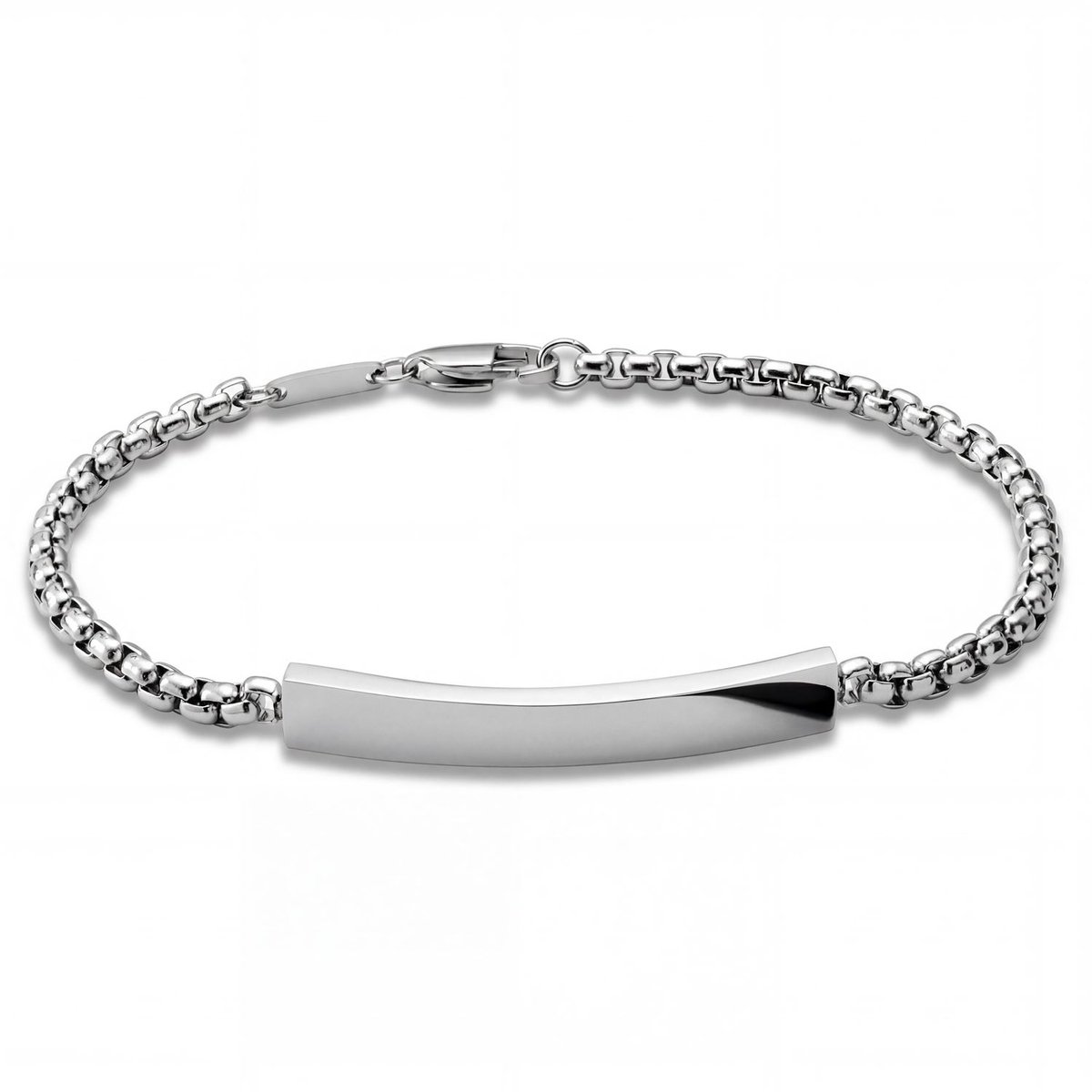 New Classics | 6 mm zilverkleurige roestvrijstalen ID-armband met afgeronde box chain
