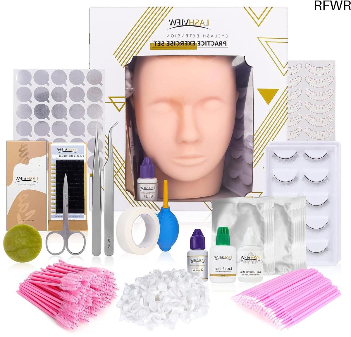 Wimperverlengingsset - Oefenset hoofd - Wimperstyling Leren - Realistisch Oefenmateriaal - 930 gram - Niet gespecificeerd