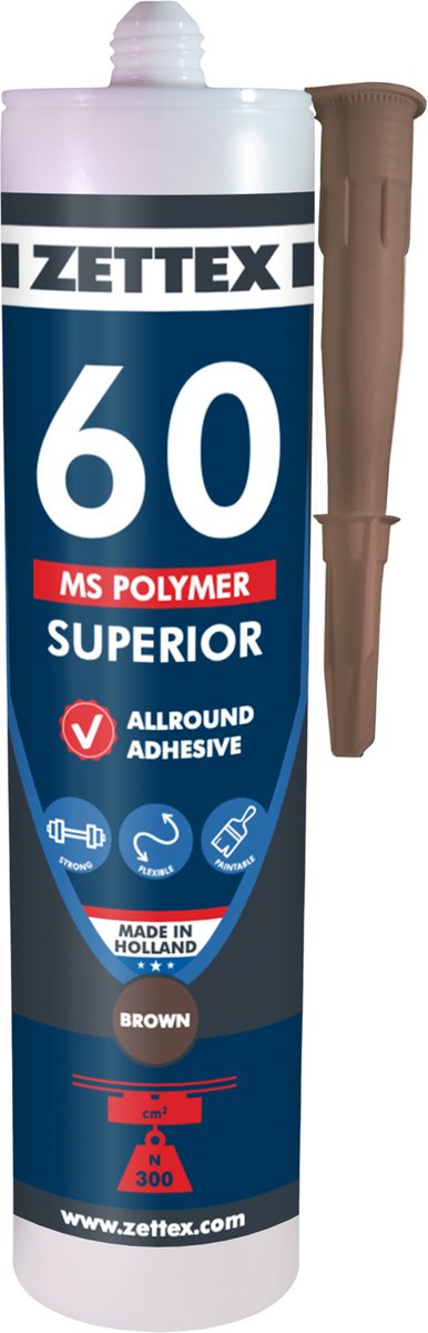 Zettex MS 60 Polymeerkit Superior - Montagekit – Lijmkit – Afdichtkit - Binnen & Buiten - 290ml - Bruin