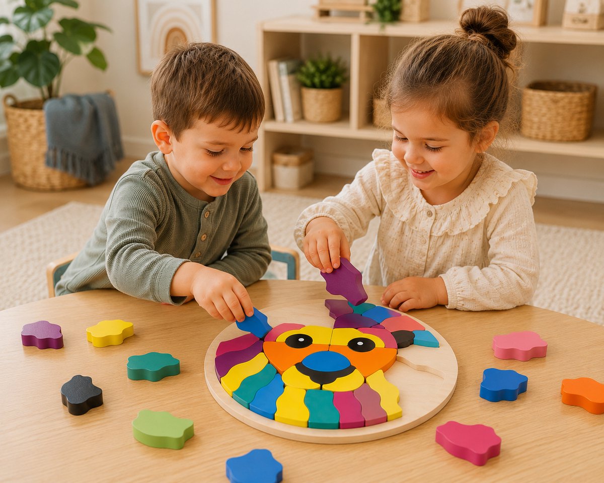 Playing Kids Houten Puzzel Leeuw 29 cm – FSC Houten Kinderpuzzel vanaf 3 Jaar – Kleurrijk Houtenspeelgoed - Educatief Speelgoed