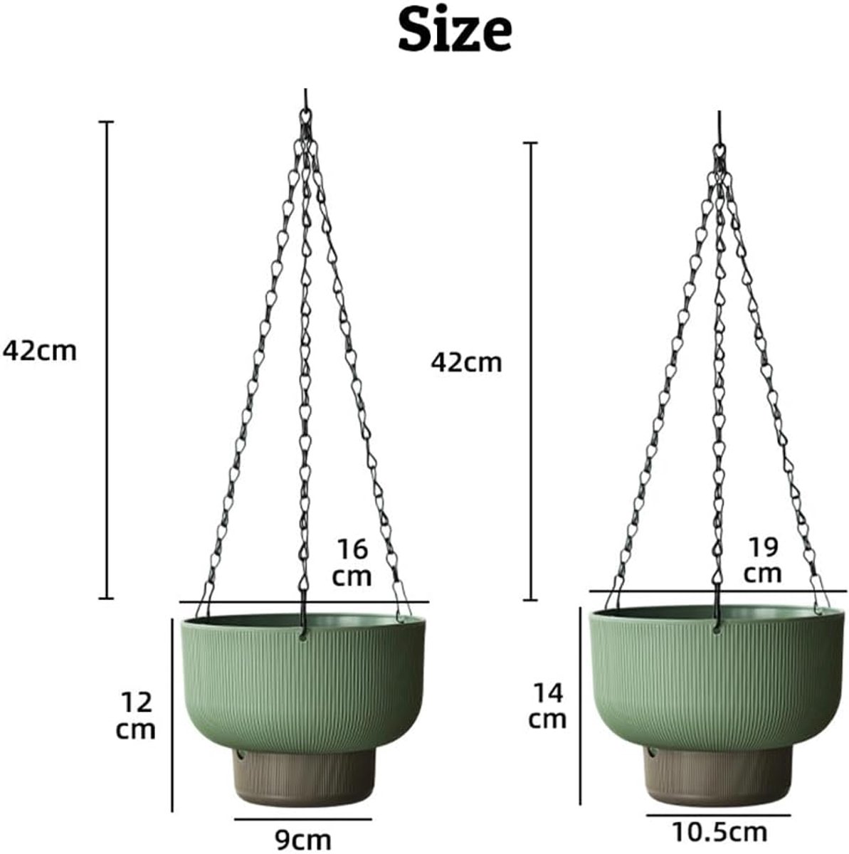 Hangende Zelfwaterende Bloempotten voor Buiten en Binnen - Groene Kunststof Plantenbakken met Watervoorraad - Set van 2 Stuks - 19 cm - 16cm Ideaal voor Tuin en Balkon — cadeau in Wonen & Interieur - foto 7