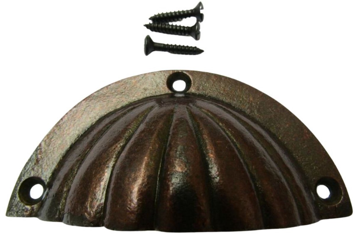 Fluted Cup Pull Handle Antique Copper on Iron