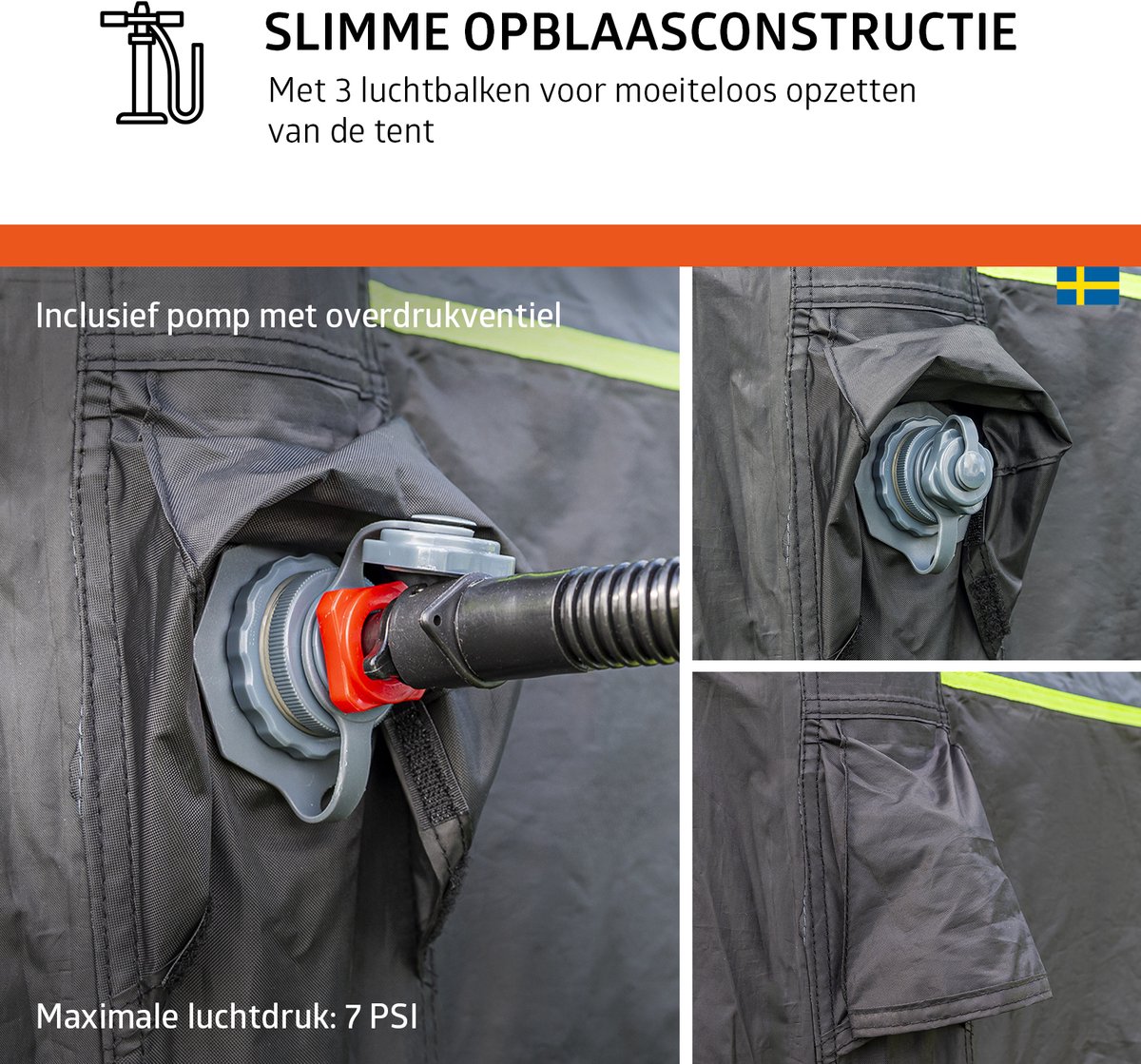 Campout 5 Persoons Familietent Opblaasbare Tunneltent – 2 Slaapcabines – 5000 mm Waterdicht – Grote Leefruimte – Incl. Pomp & Luifel – foto 8