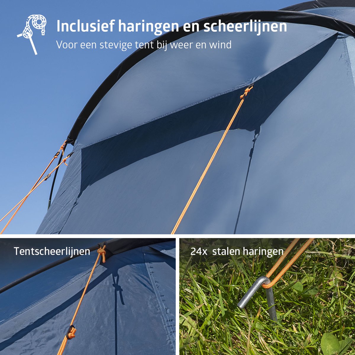 Campout 4-Persoons Vis-à-Vis Koepeltent – 2 Slaapcabines – 5000 mm Waterdicht – Leefruimte – 15 min Opzettijd – Incl. Luifelstokken & Draagtas – foto 8