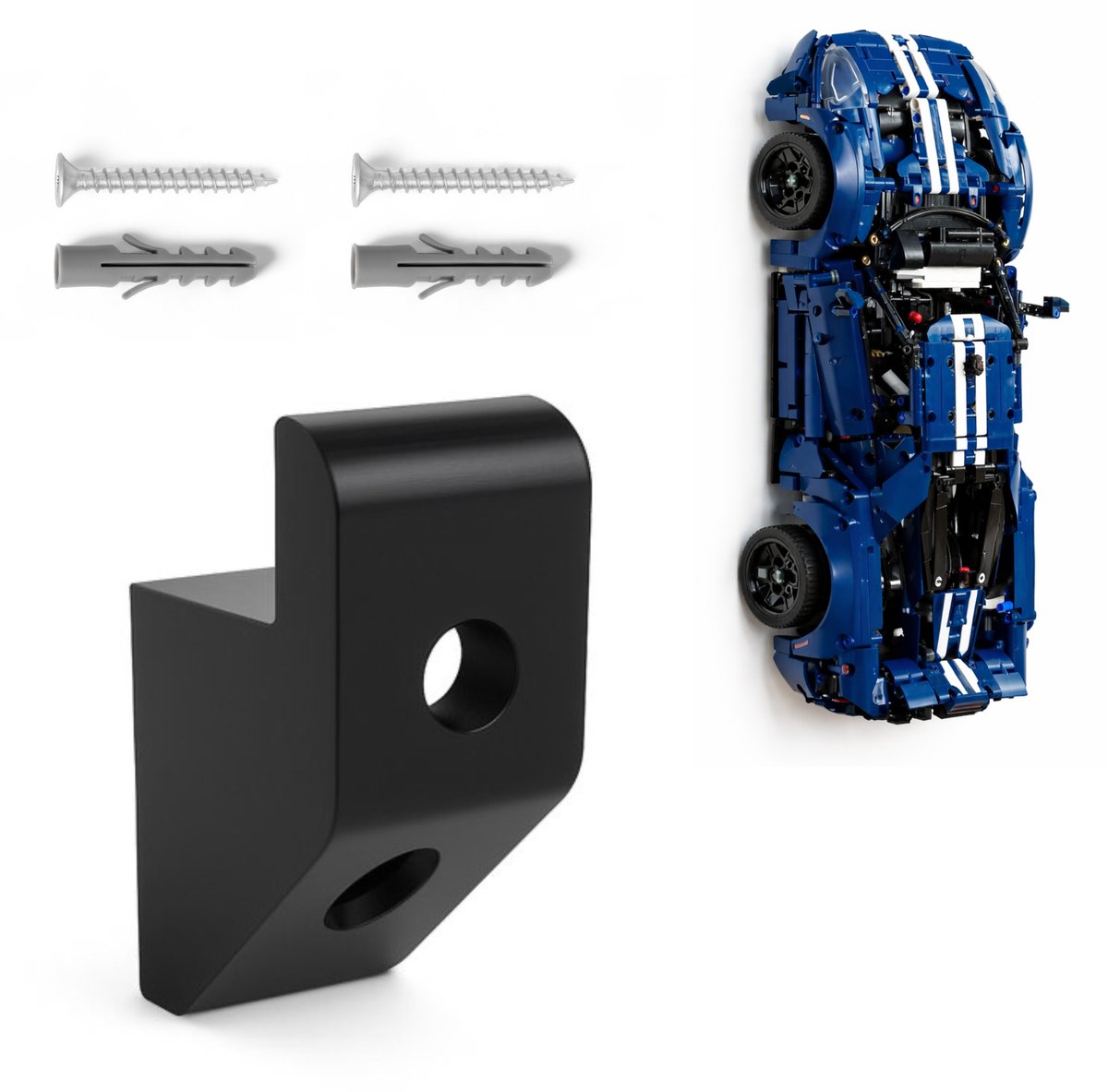 YUOM. Wall Mount geschikt voor LEGO Technic Ford GT - Muurbeugel - incl. schroeven & pluggen - Zwart