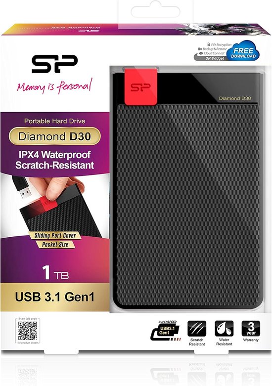 Externe Harde Schijf - Draagbare Opslag - Bestanden Opslaan - IPX4 Waterbestendig - 1TB - Zwart — afbeelding 3