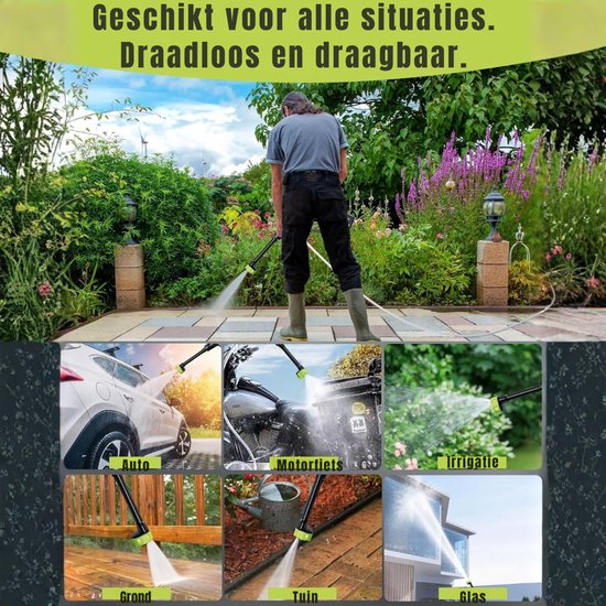 Florixa® Hogedrukreiniger - Hogedrukreiniger Accu - Terrasreiniger - Hogedrukreiniger op Accu - Zwart/Groen - 31cm x 23cm x 7cm van Merkloos	 — afbeelding 3