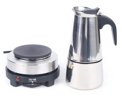JAQZY Espressomachine - Elektrisch - 500W - Instelbare Temperatuur 0 tot 200°C - 5 Vermogensstanden - 300 ml/ 6 Kopjes - Makkelijk
