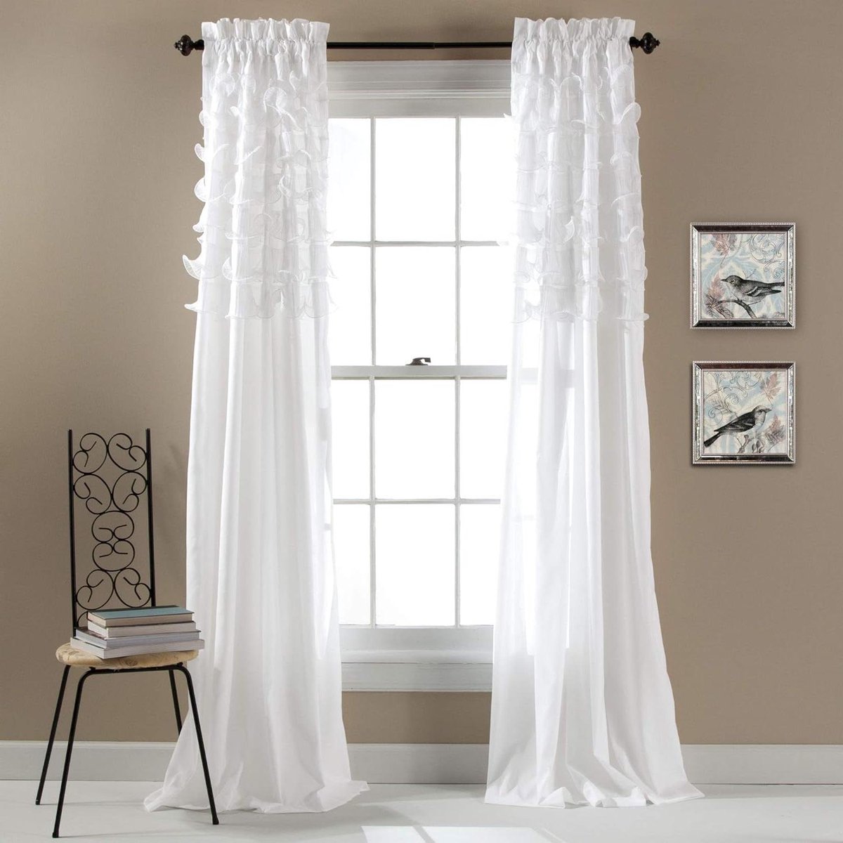 Gordijnpanelen Set - Raambekleding Vensterpanelen - Woonkamer Decoratie - Gegolfde Lagen - 213.4 cm Hoog - Wit