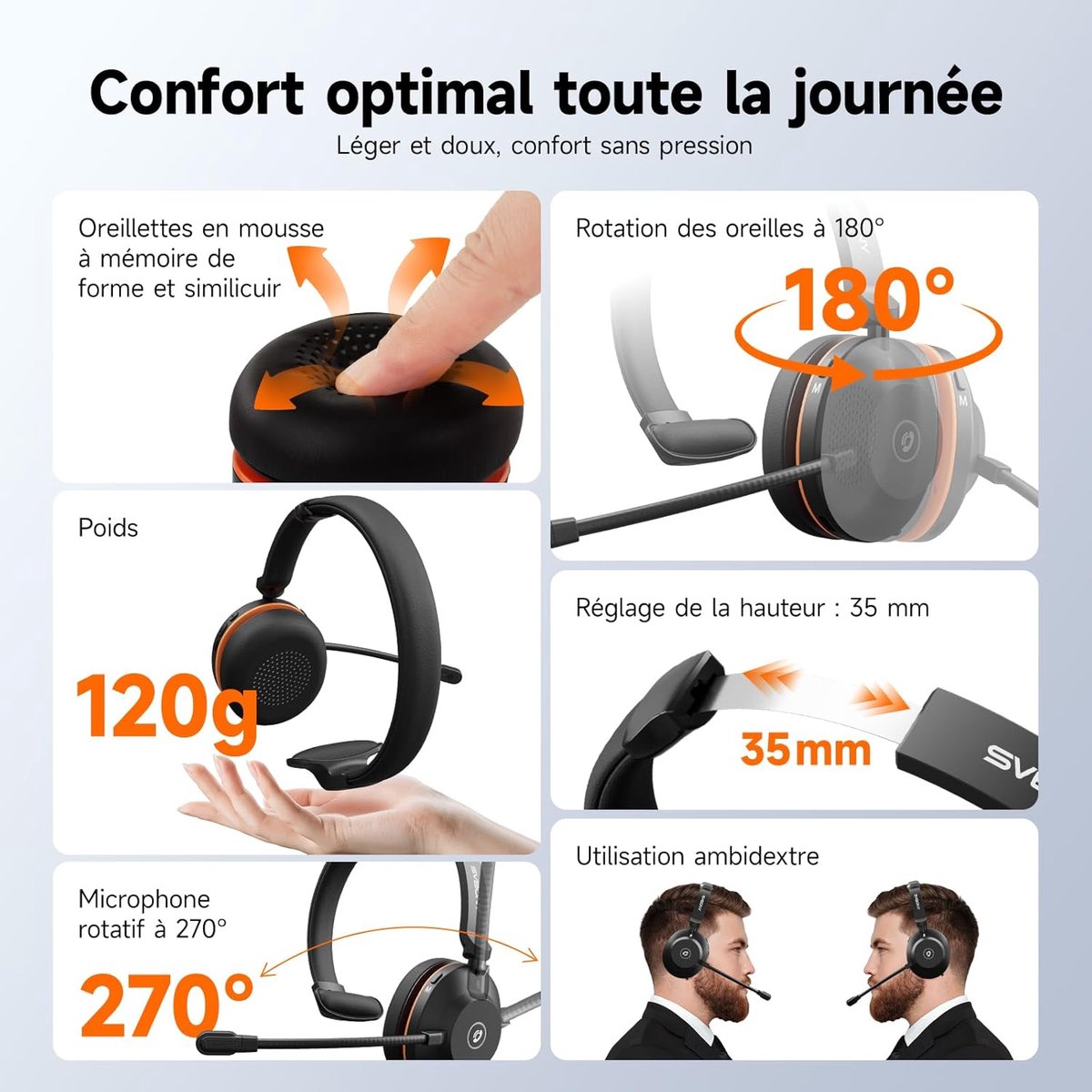 Draadloze Headset - Kantoor Headset Vergader Headset - Thuiswerken en Bellen - ENC Ruisonderdrukking - 48 Uur Batterij - Zilvergrijs thumbnail 2