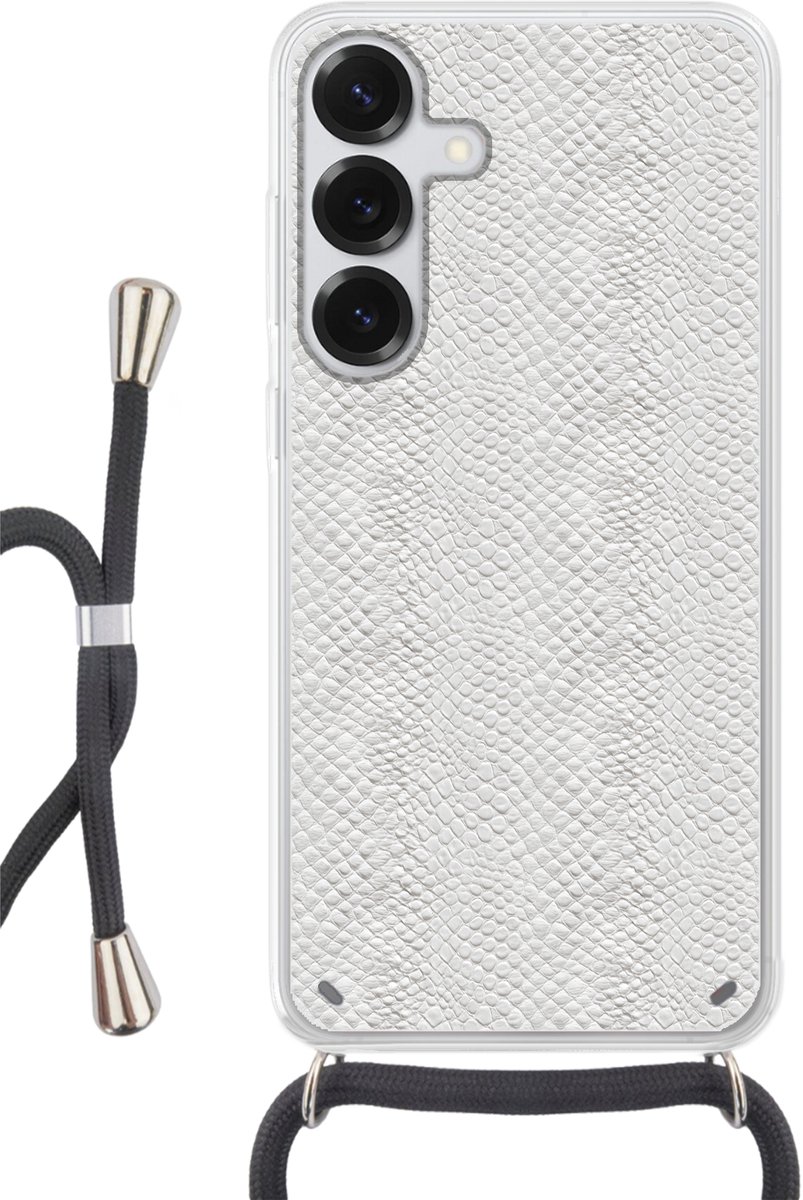 Telefoonhoesje Geschikt voor Samsung Galaxy S25 - Slang - Patroon - Wit - Siliconen - Crossbody - Backcover met Koord - Telefoonhoesje met koord - Hoesje met touw Telefoonhoesje