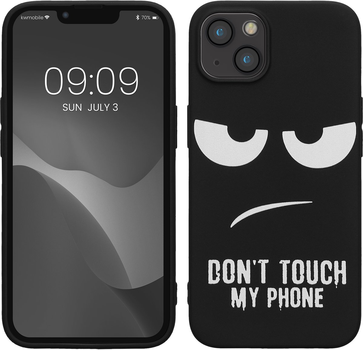 kwmobile telefoonhoesje geschikt voor Apple iPhone 13 - Hoesje voor smartphone in wit / zwart - Backcover van TPU - Don't Touch My Phone design