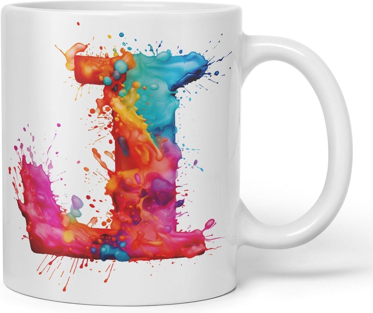 Letter L Mok - Monogram Mok Alfabet Mok - Thee Koffie Drinken - Aquarel Design - 330ml - Wit