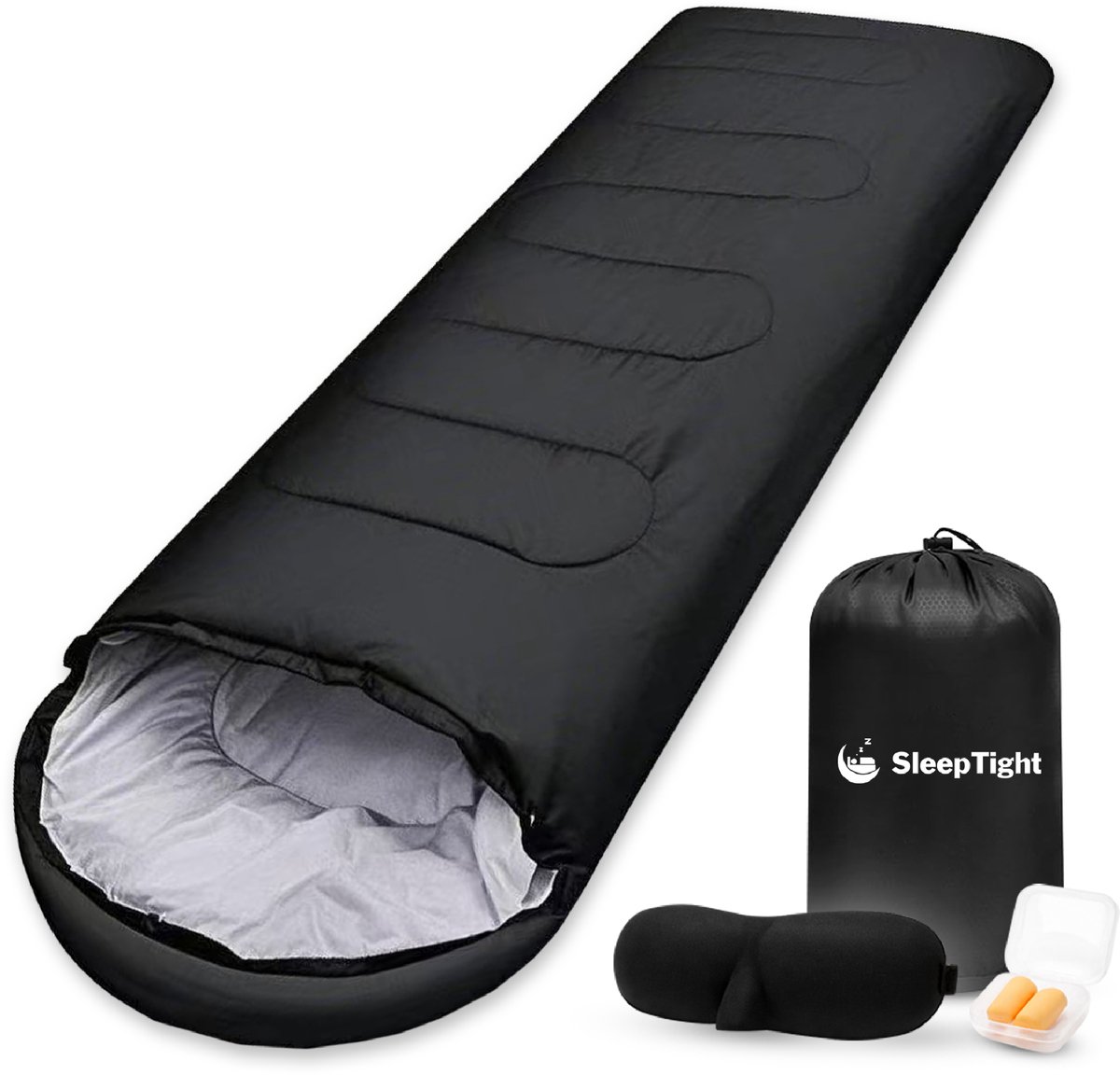 Sleeptight Slaapzak Volwassen - Dekenmodel - Zwart - Inclusief oordopjes en Slaapmasker - 200cm