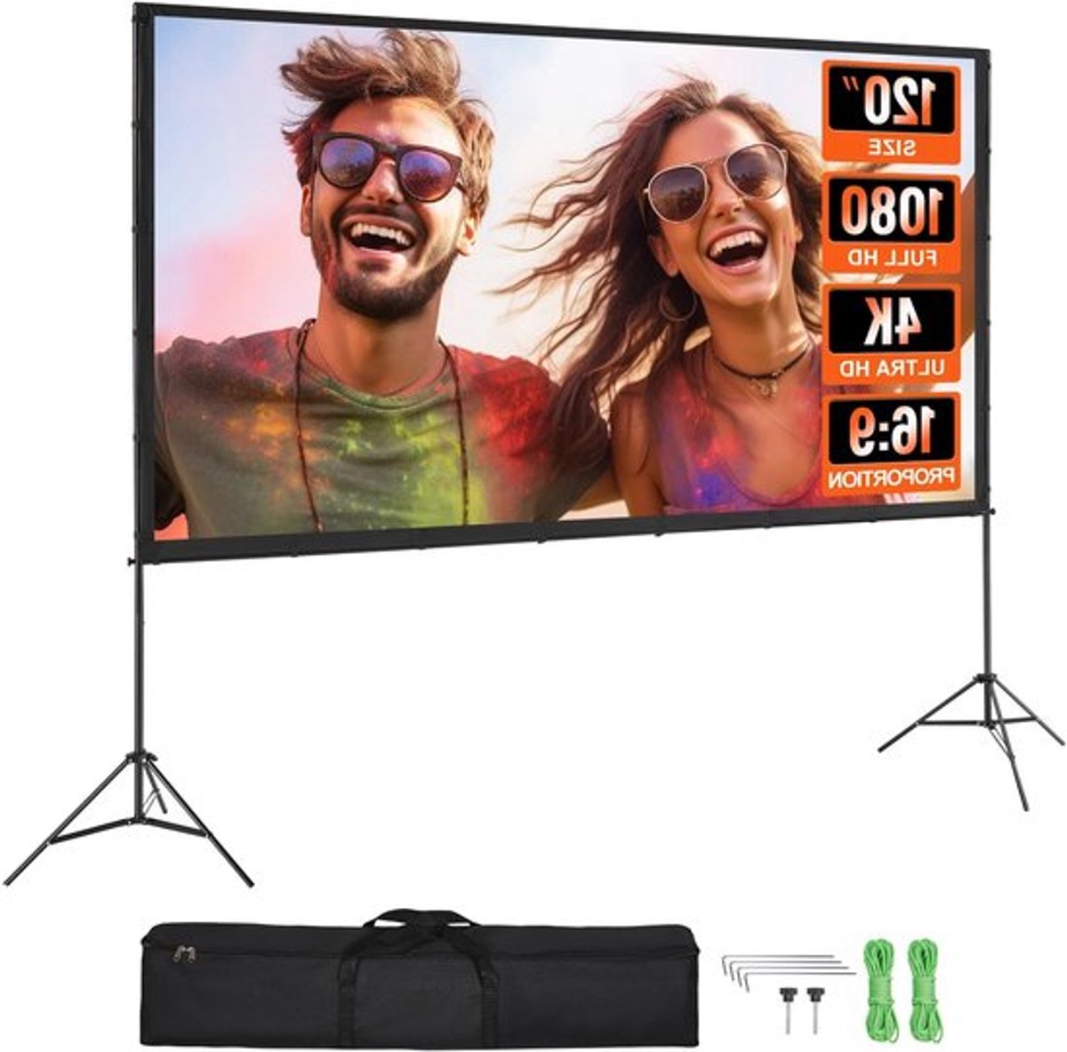 Projectiescherm - Beamer Scherm - Projector Scherm - Home Cinema - 4K/1080P HD Buitenbioscoop Scherm - voor Thuisbioscoop en Tuin - met Statief 120 Inch - Beamer Mini - Draagbaar - Opvouwbaar