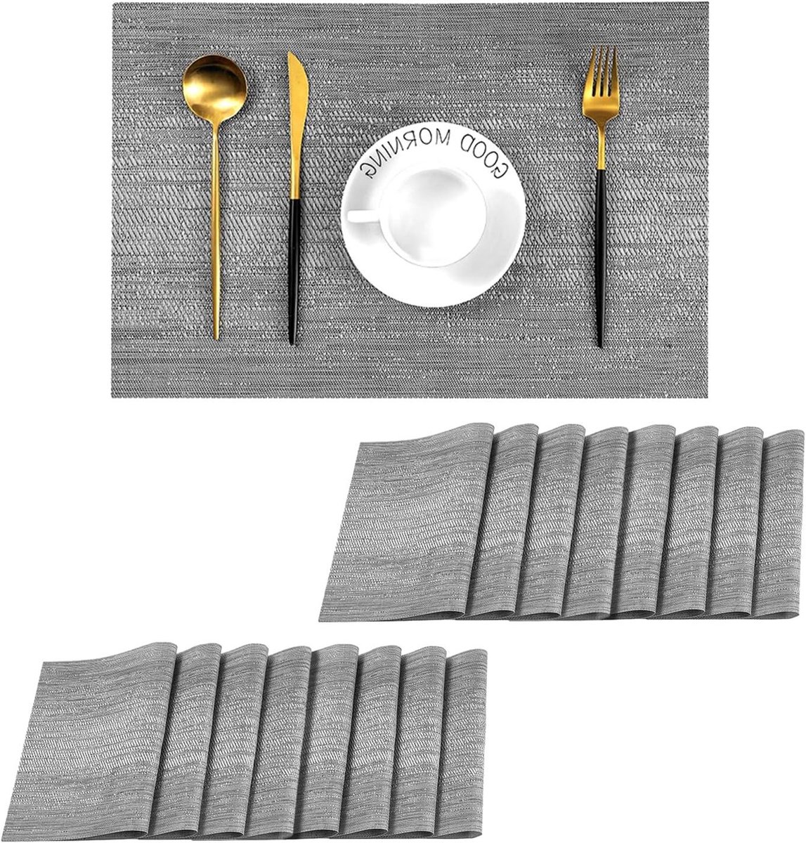 Placemats - Tafelmatten - Tafel Beschermen - Hittebestendig Antislip - Set van 16 - Grijs