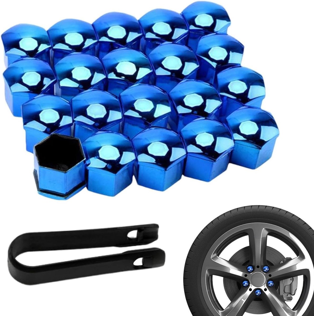 17mm Wielmoerkappen voor Auto - 20 Stuks, Bescherming voor Banden, Blauw, Duurzaam en Waterdicht