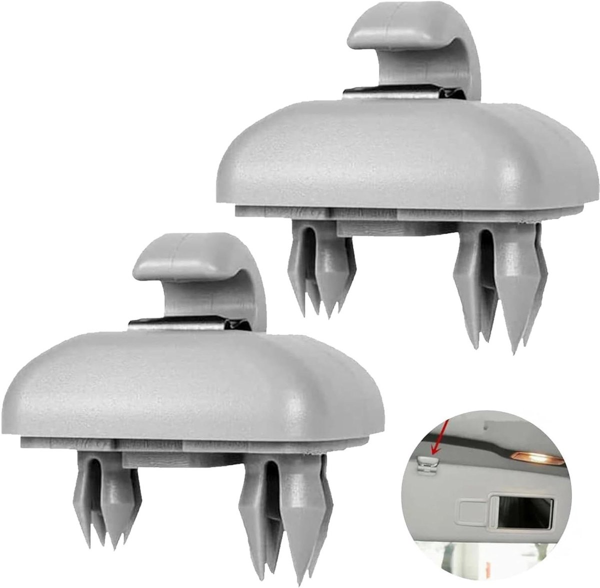 Zonneklep Clips - Haken Houder - Auto Organisatie - Krasbestendig Plastic - 2 Stuks - Grijs