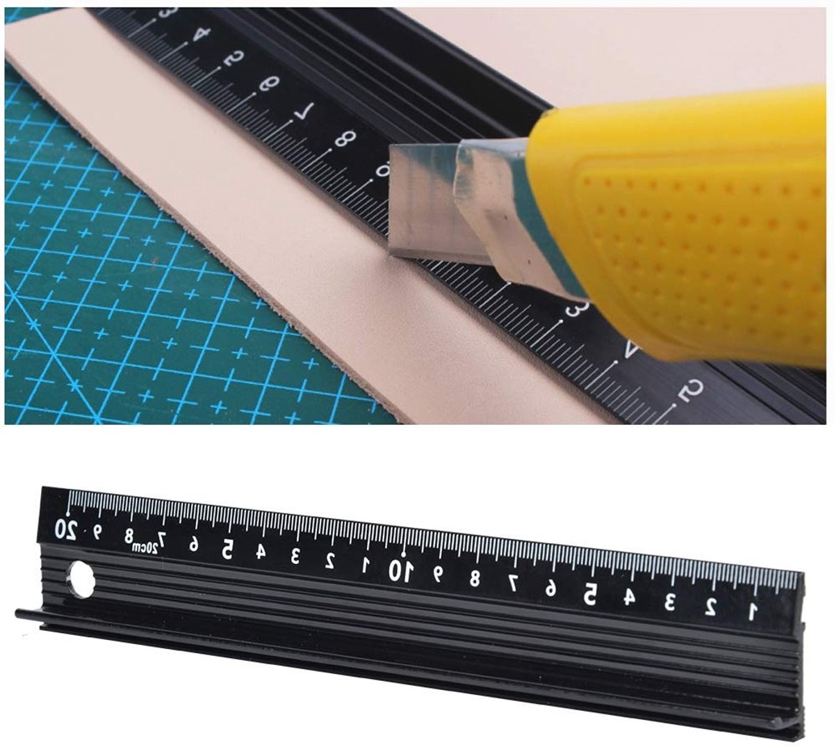 Aluminium Snijlijnmeter voor Precisie Snijden en Meten - Ideaal voor Houtbewerking, Kunst en DIY Projecten (L-vormig 20cm)