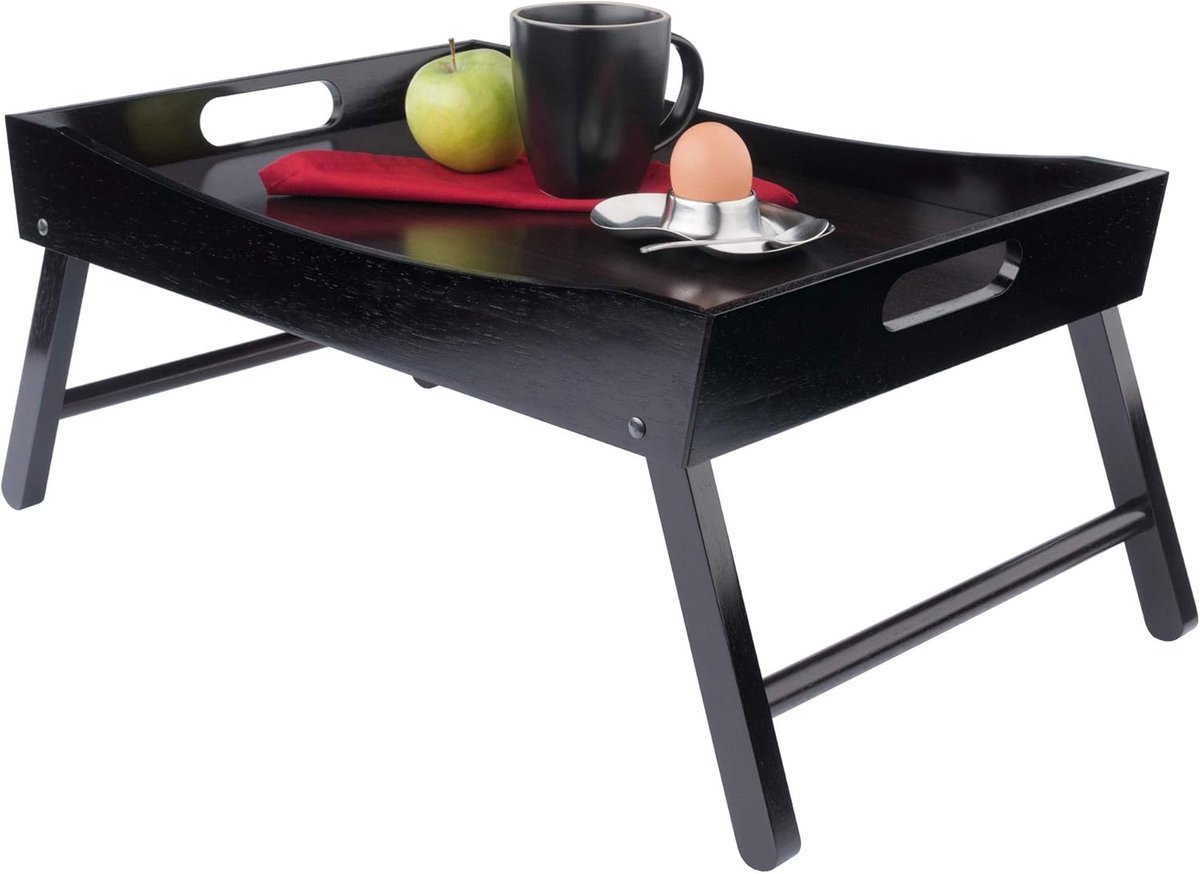 Houten Bed Dienblad - Ontbijt Tray Serveerblad - Ontbijt Serveren - Opvouwbare Poten - Oversized - Espresso — cadeau in Cadeau-ideeën - foto 2