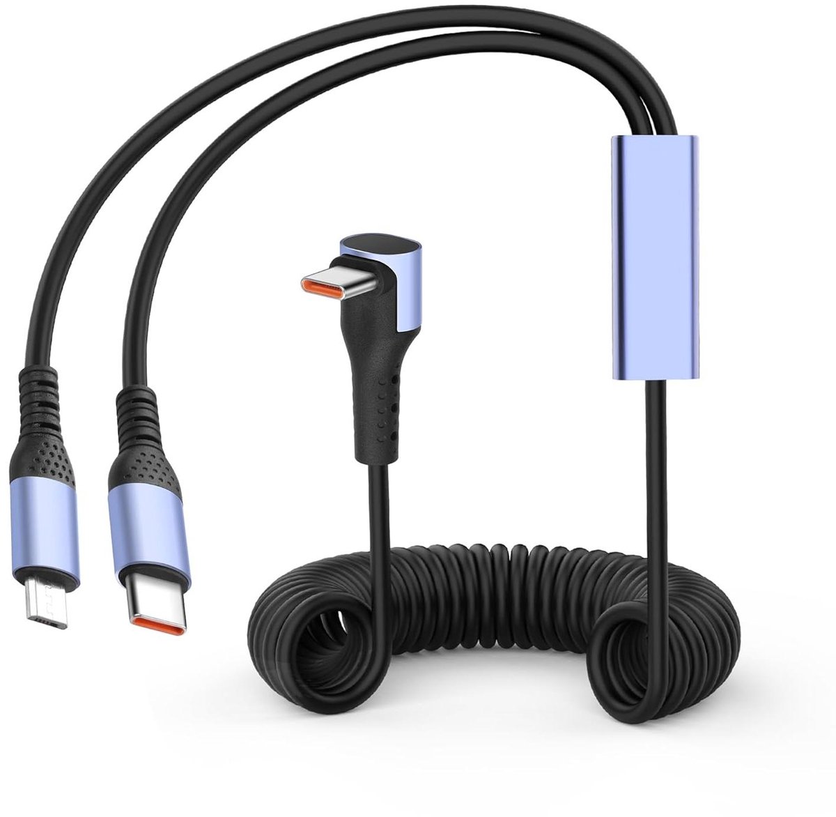 USB-C Intrekbare Kabel - Splitter Oplaadkabel - Meerdere Apparaten Laden - 90 Graden Stekker - 1.8 Meter - Zwart