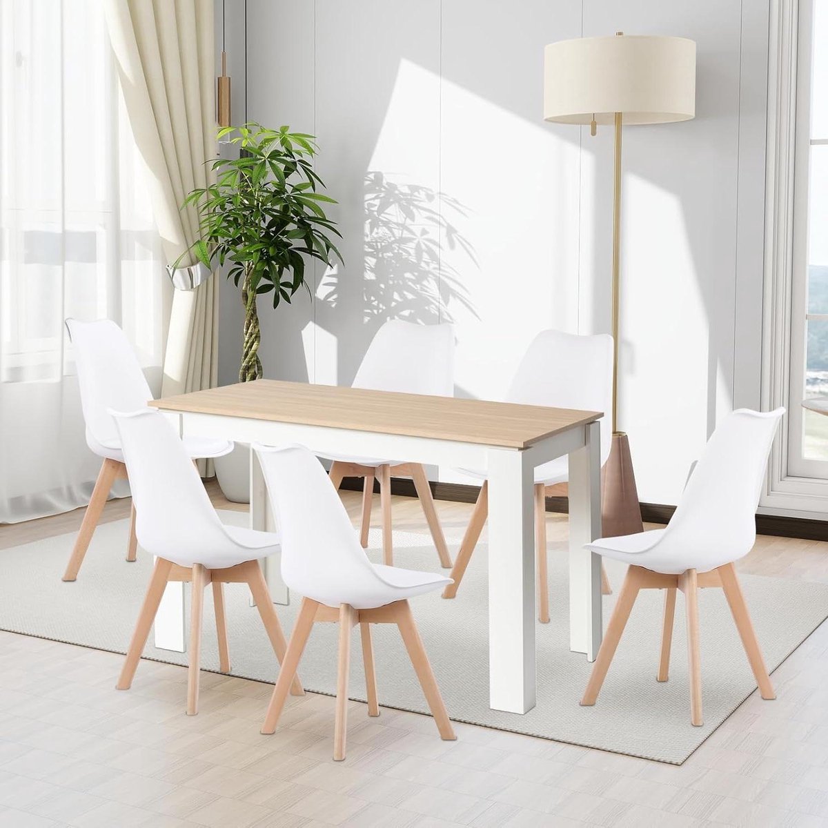 Eettafel met 6 stoelen - Eetkamerset Keuken - Samen Eten - Krasbestendig Melamine Oppervlak - 120 cm - Eiken Wit