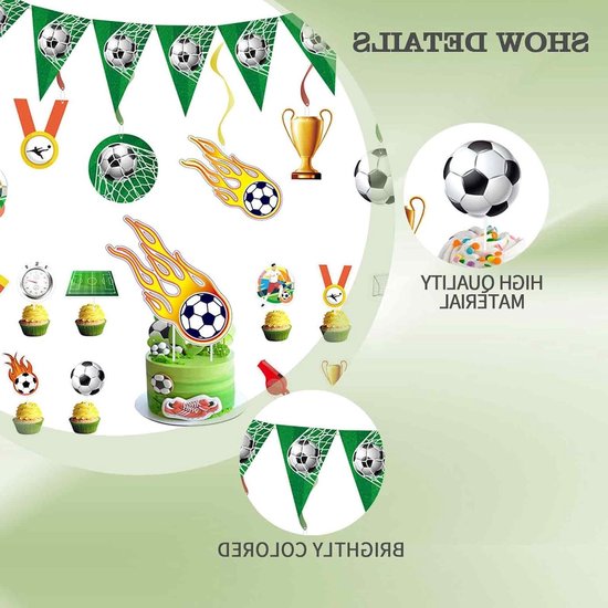 Voetbal Taartdecoratie, 20 Stuks, Versieringen voor Jongens Verjaardag, Sportthema Feestdecoraties en Taartaccessoires — afbeelding 2