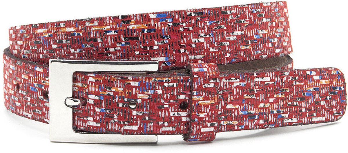 Dames ceintuur rood tweed - 3 cm breed - Leer - Jeans riem - Casual - Maat 95